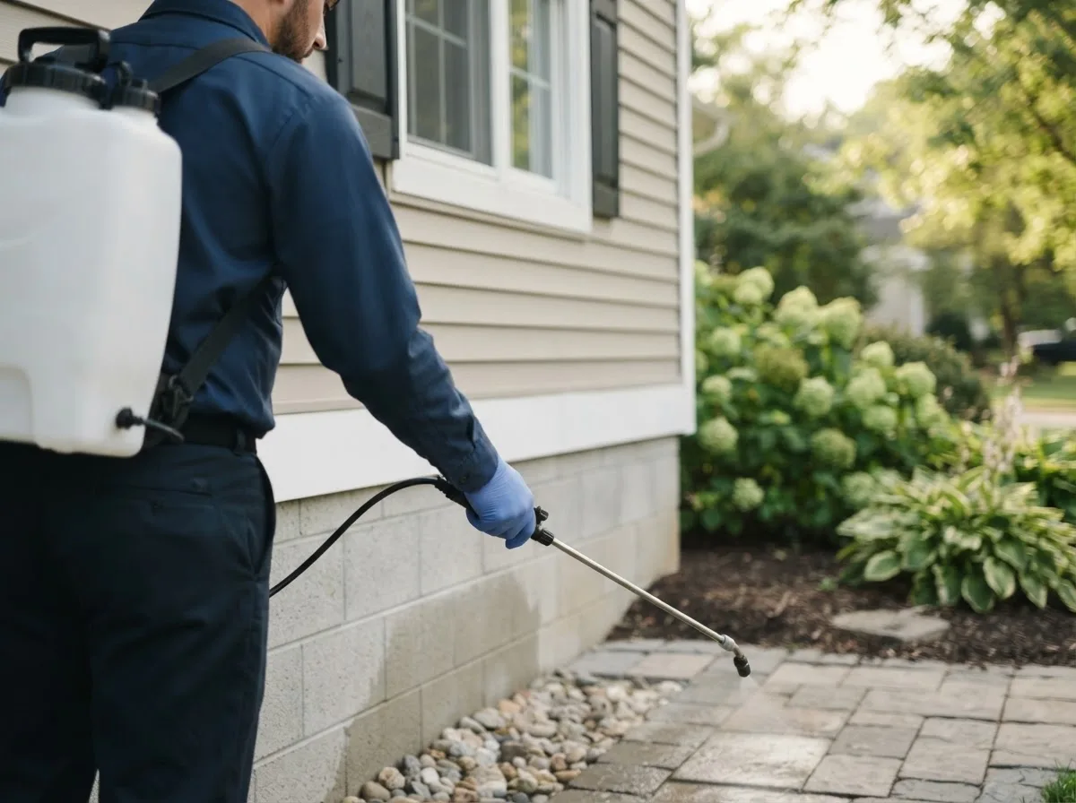 Pest control technician inspecting a home in North Falmouth, MA